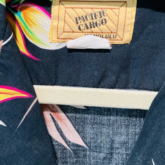 Vtg Pacific Cargo Floral Birds of Paradise Men’s Hawaiian Shirt Black Button Med - Picture 3 of 4